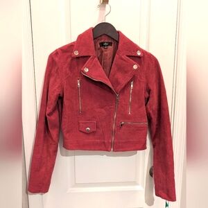 Lulu's Meet Me in Midtown Corduroy‎ Cropped Moto Jacket Fuchsia Size Small